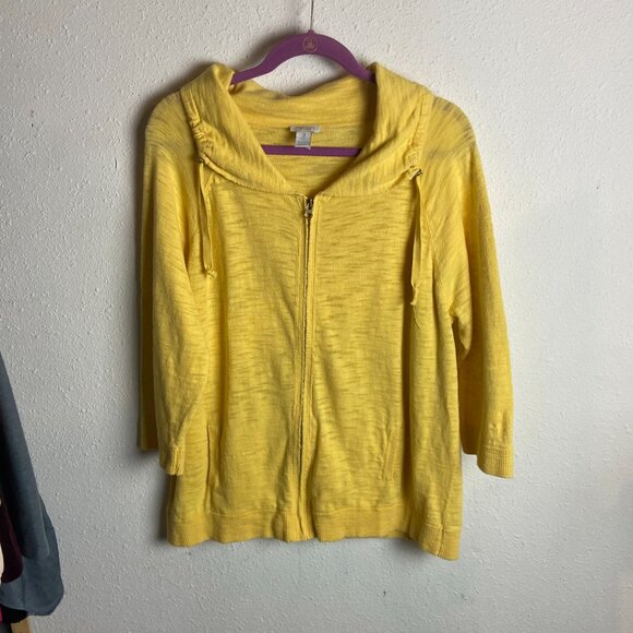 Weekends by Chicos Size 3 Butter Yellow Burnout Full Zip Sweatshirt Lounge Xl - Picture 5 of 6